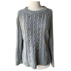 RELATIVITY Sweater Bobble Cable Knit Accent Grey Long Sleeve Large L Gray Women